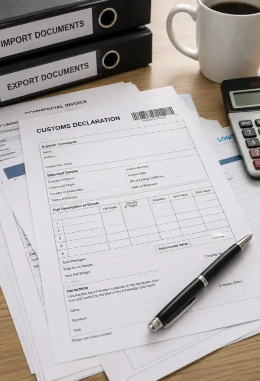Customs paperwork and freight documents