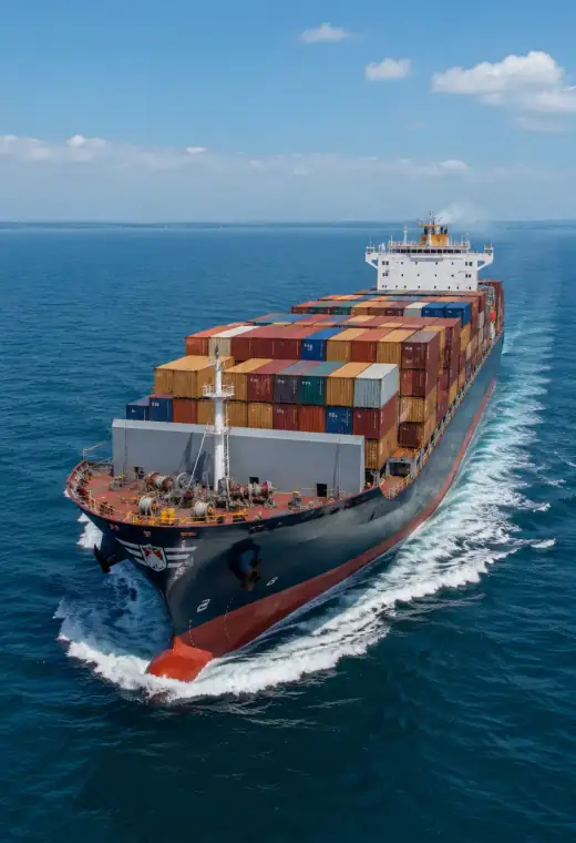 Container port with freight containers and ship loading