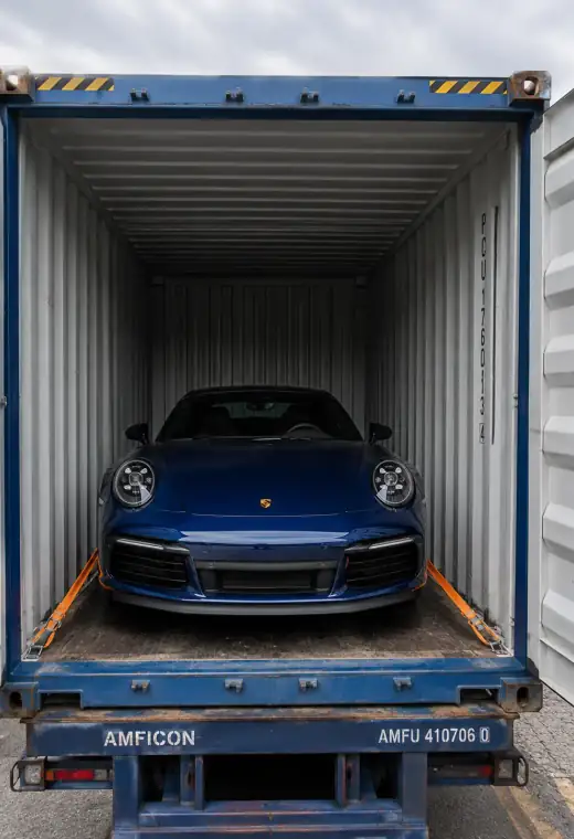 Vehicle and plant machinery being secured for shipping